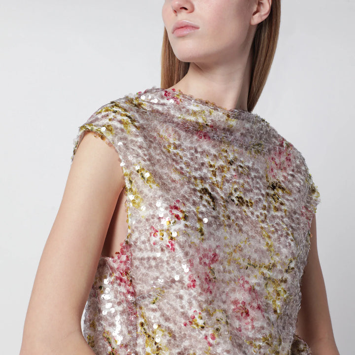 Alberta Ferretti - Sleeveless high-neck top with a floral sequin pattern Brand Shirts &amp; Tops