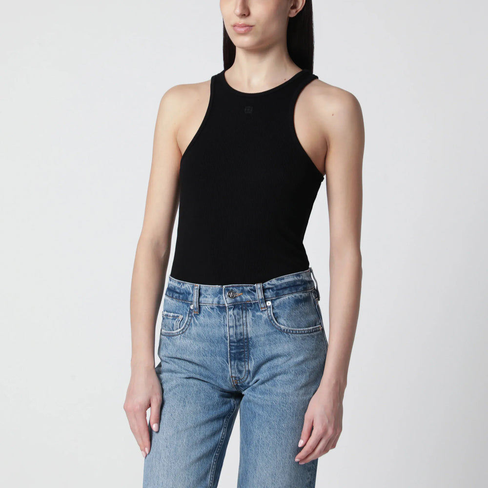 ANINE BING - Black ribbed tank top with logo embroidery Brand Shirts & Tops S