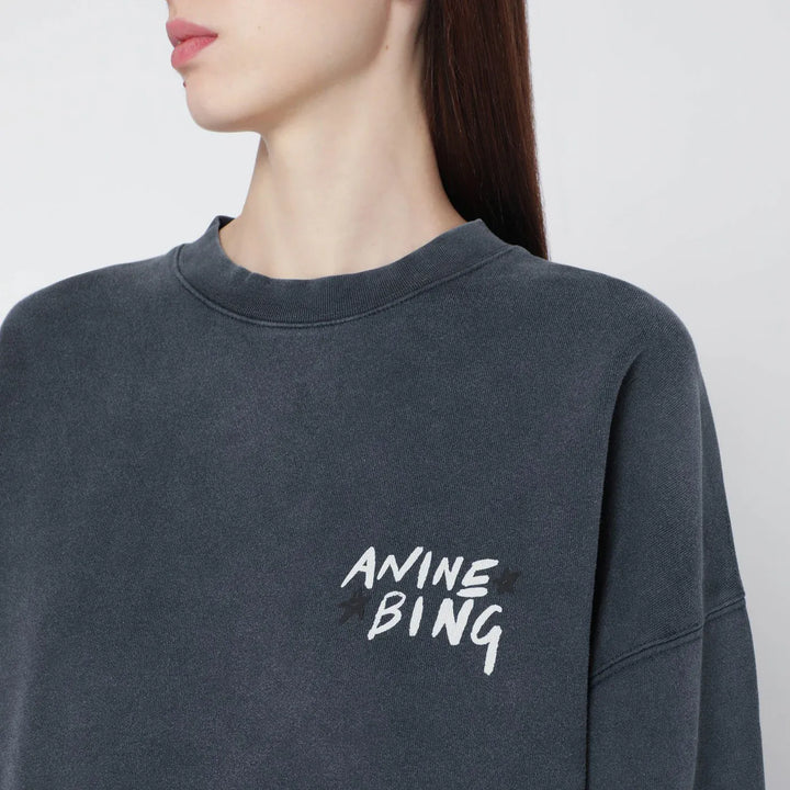 ANINE BING - Black washed oversized sweatshirt with logo Brand Shirts &amp; Tops