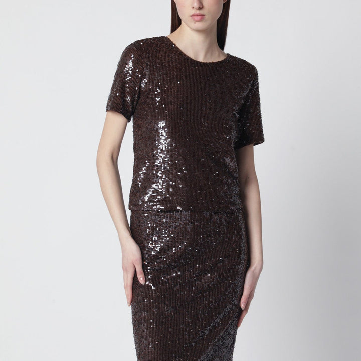 Shirts &amp; Tops Brown sequin knit top Brand