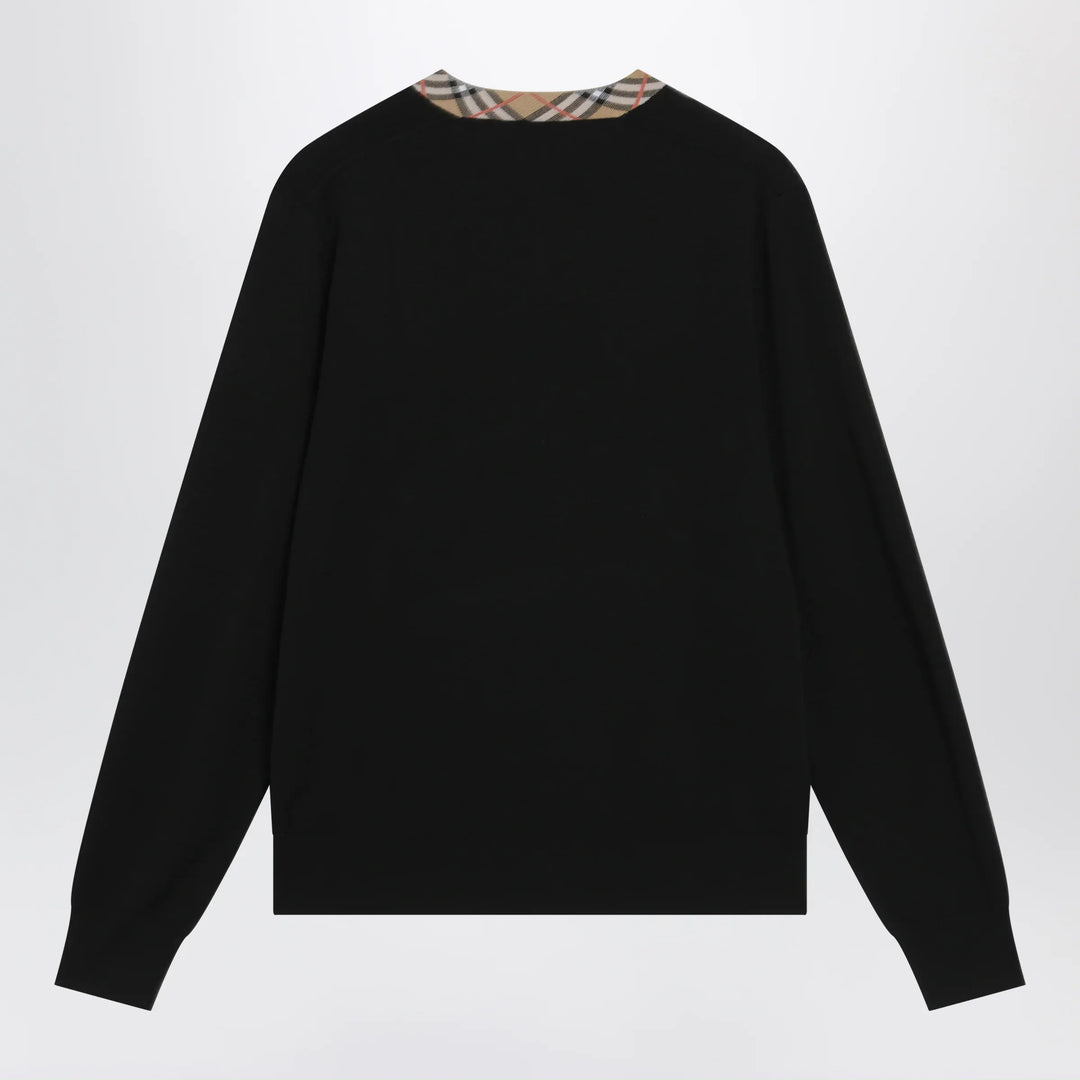 Burberry - Black wool sweater with Check motif neckline Brand Shirts &amp; Tops