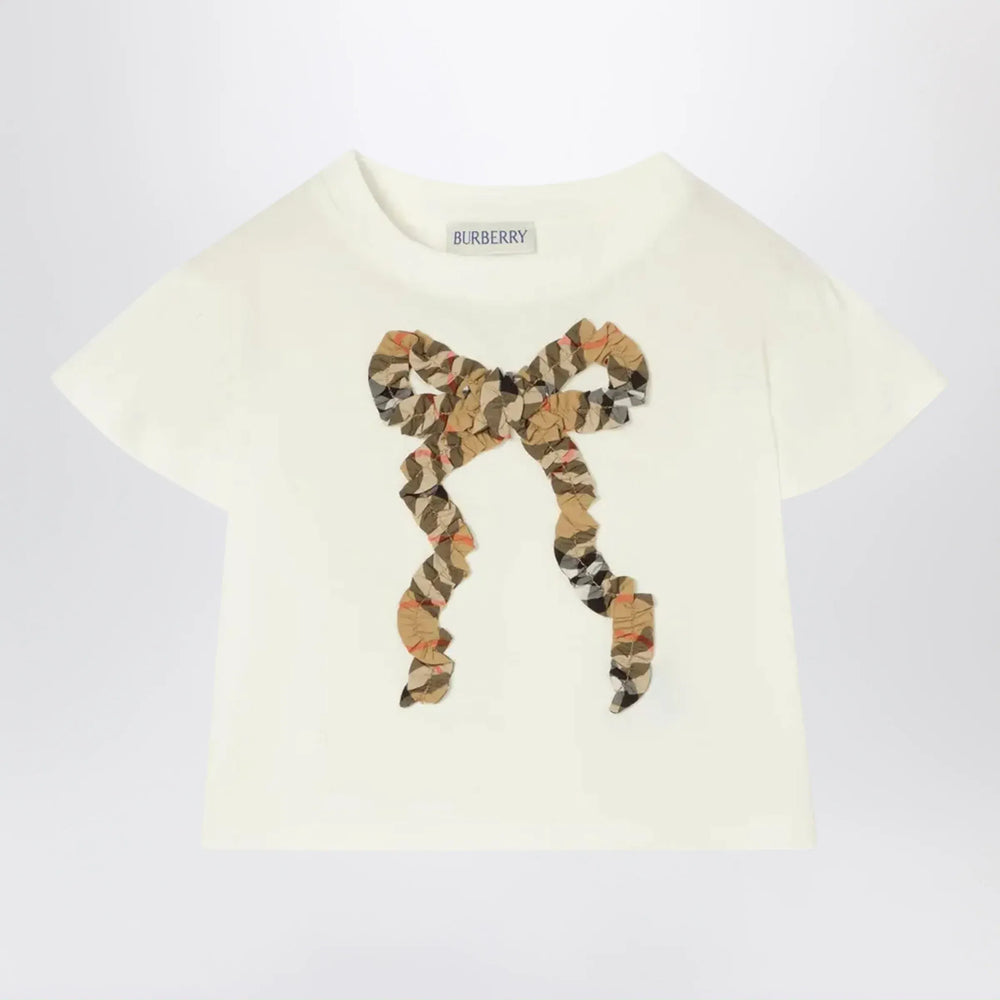 Burberry - Chalk white T-shirt with bow with Checked pattern Brand Shirts & Tops 2Y