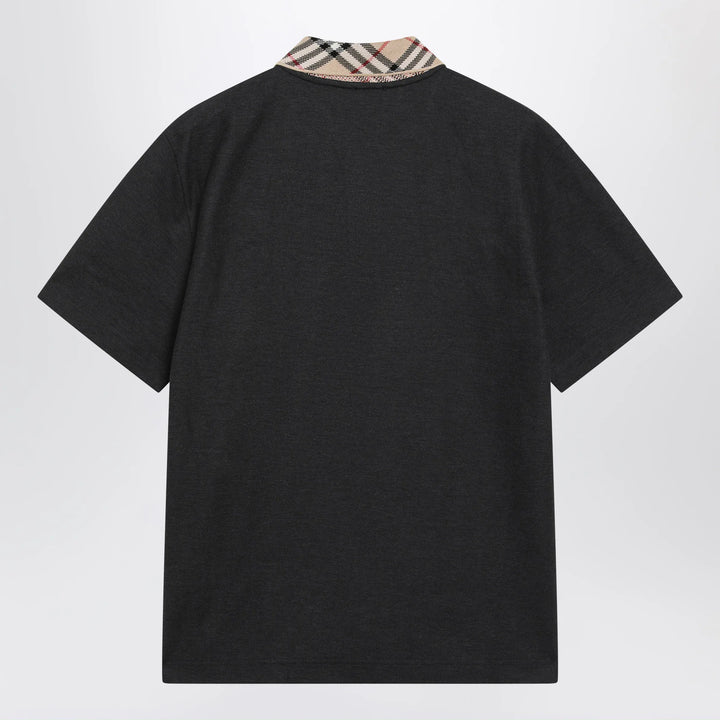 Burberry - Dark grey polo shirt with Check collar Brand Shirts &amp; Tops