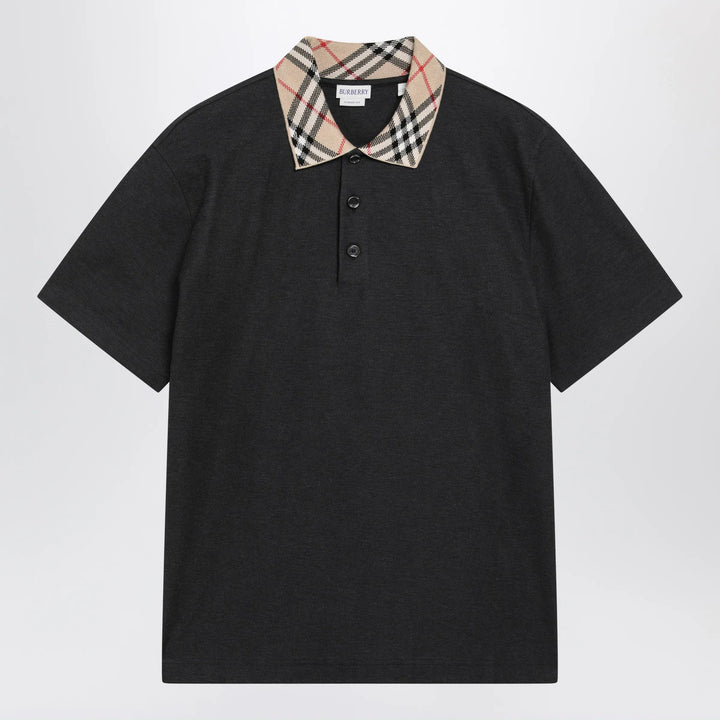 Burberry - Dark grey polo shirt with Check collar Brand Shirts &amp; Tops S