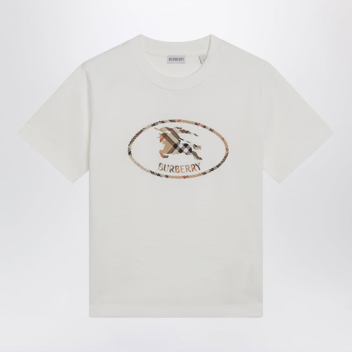Shirts &amp; Tops Burberry - White cotton Check T-shirt with Knight Stamp Brand