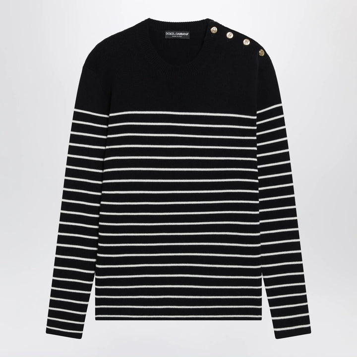 Dolce&amp;Gabbana - Blue/White Striped Wool Sweater with Buttons Brand Shirts &amp; Tops 48 IT