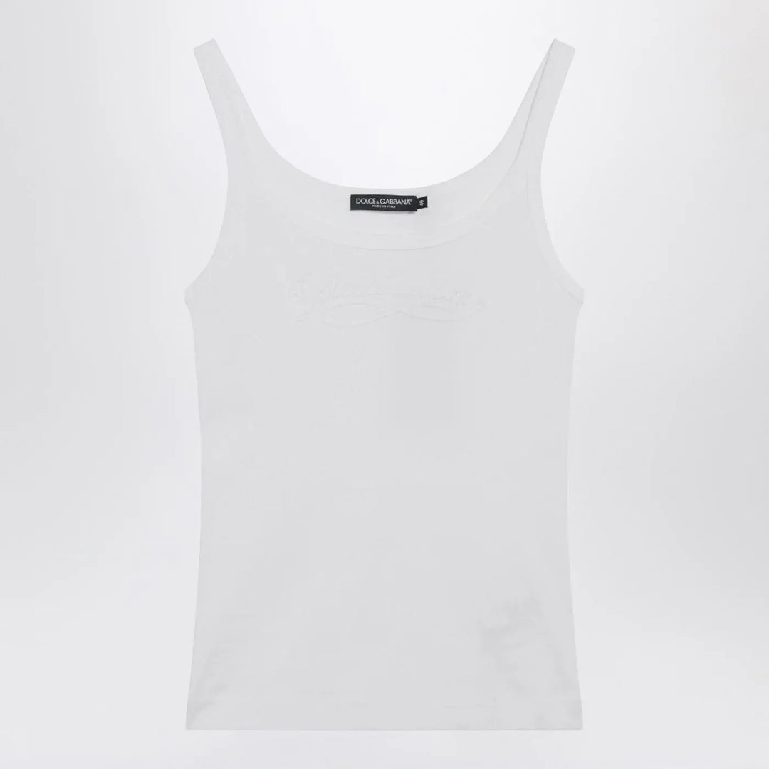Dolce&amp;Gabbana - White tank top with logo embroidery Brand Shirts &amp; Tops 40  IT