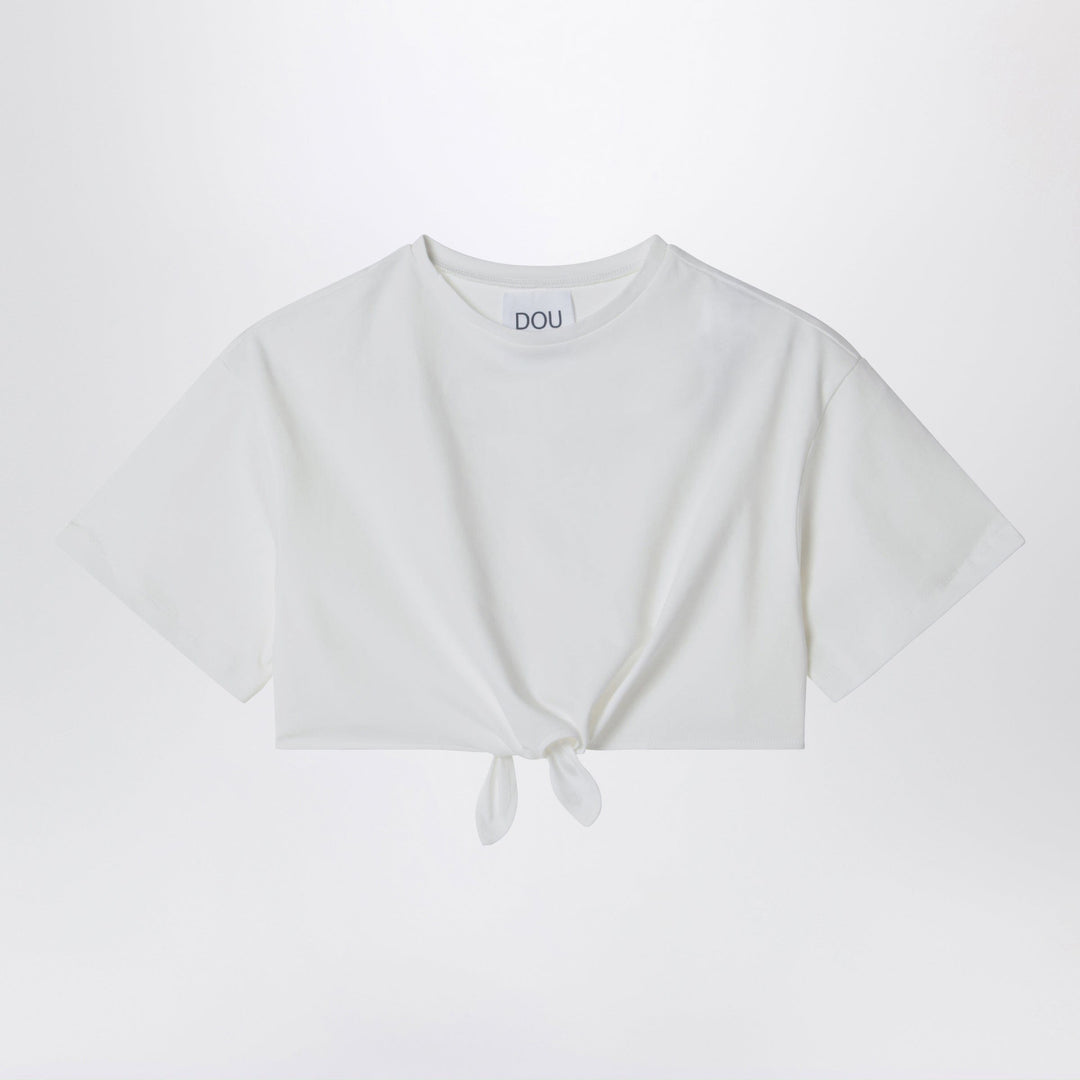 Shirts & Tops Douuod - Ivory cropped T-shirt with knot detail Brand