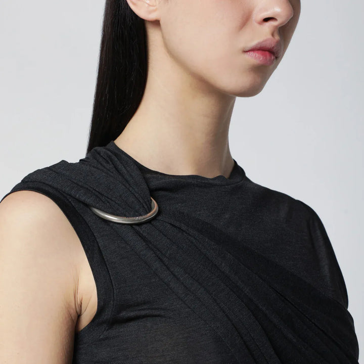 Durazzi Milano - Black mélange tank top with braided details Brand Shirts &amp; Tops