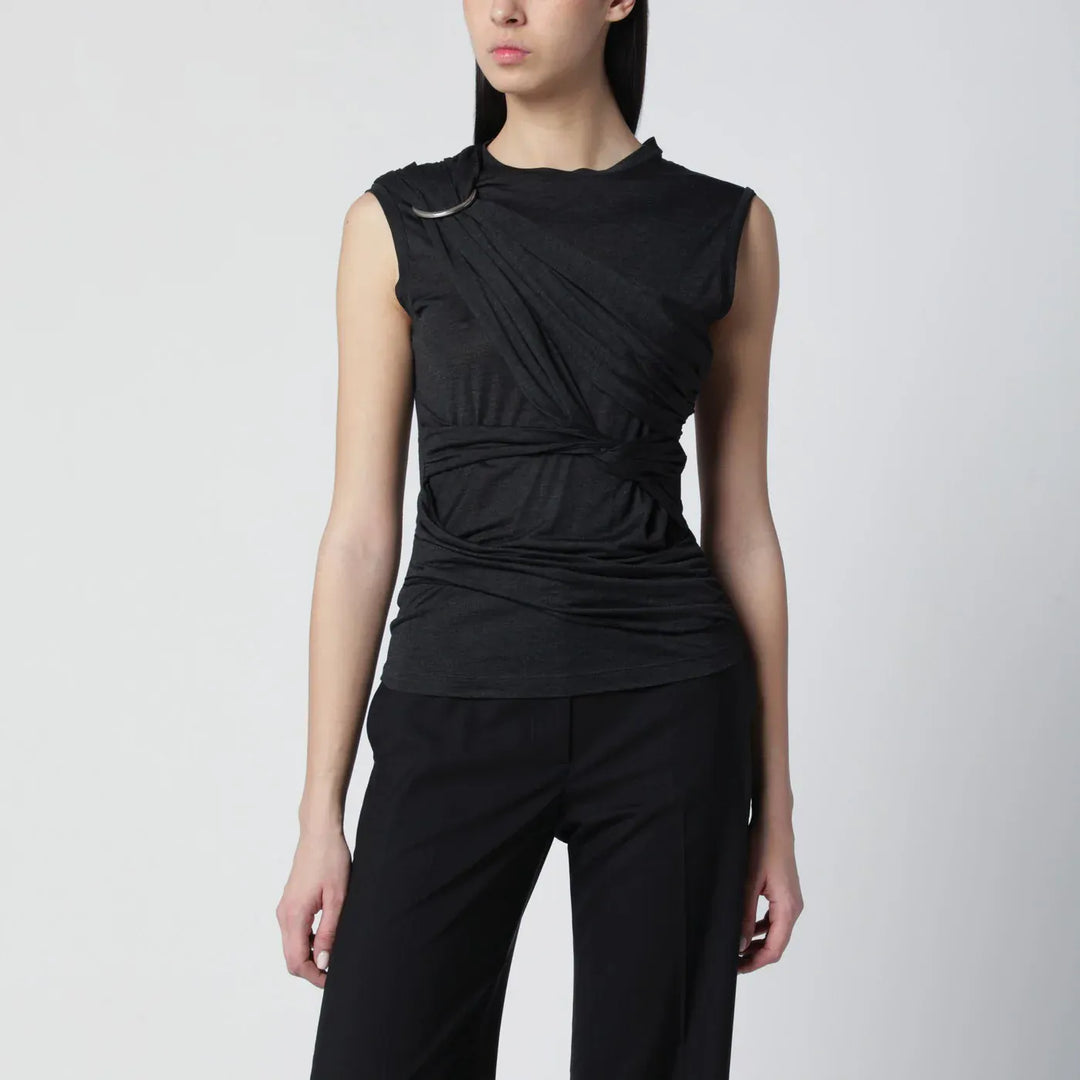 Durazzi Milano - Black mélange tank top with braided details Brand Shirts &amp; Tops 42  IT