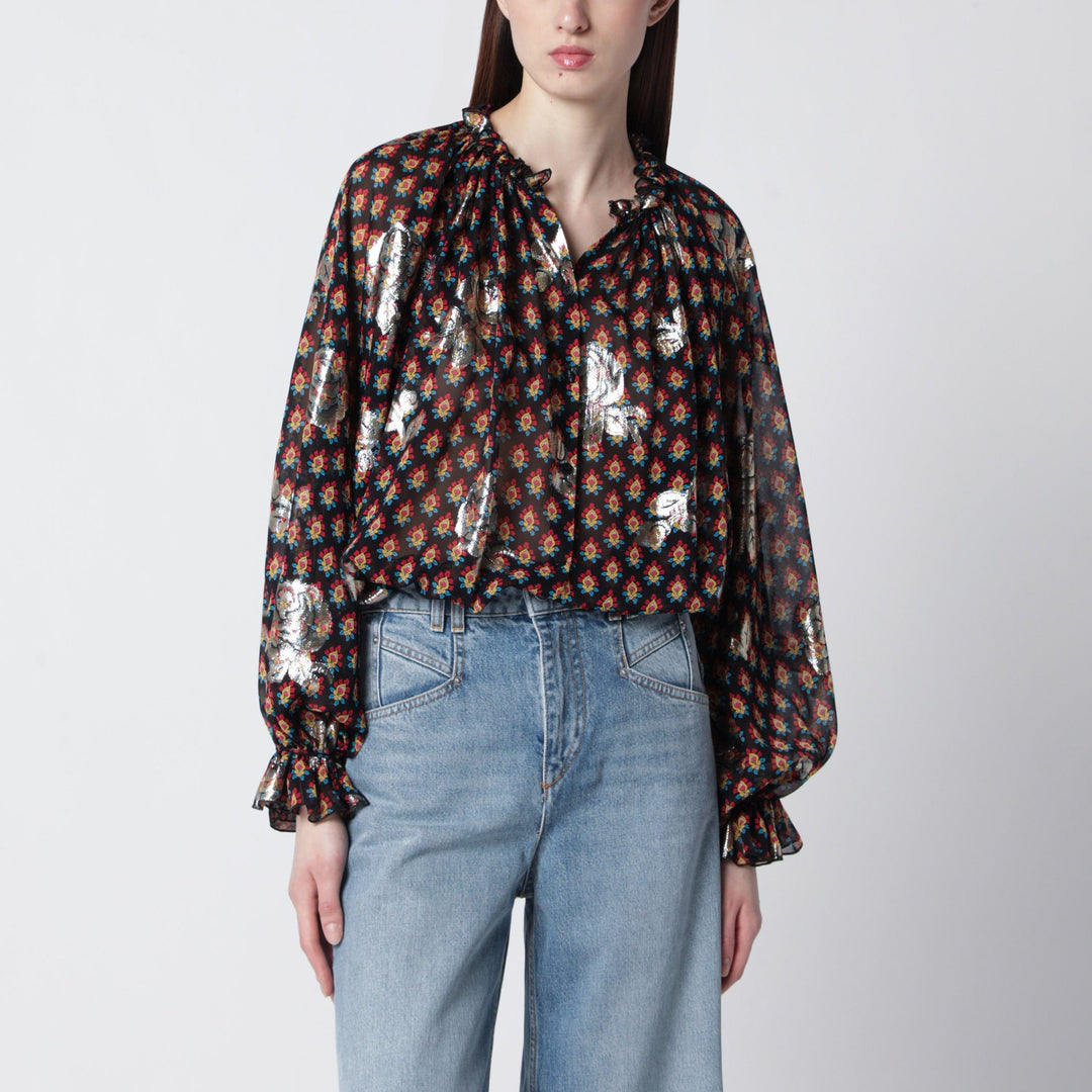 Shirts & Tops ETRO - Black silk shirt with fil coupé roses Brand