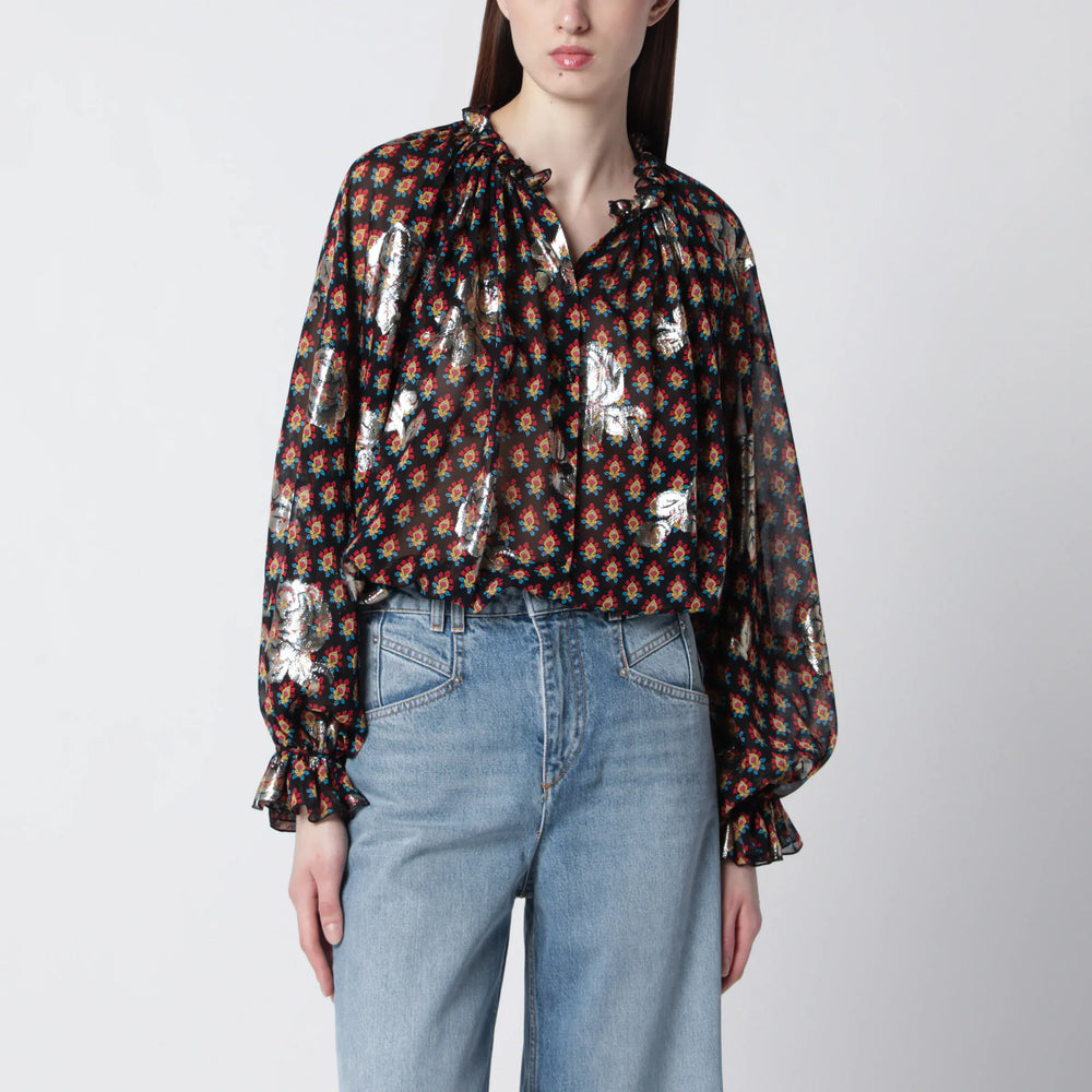 ETRO - Black silk shirt with fil coupé roses Brand Shirts & Tops 40  IT