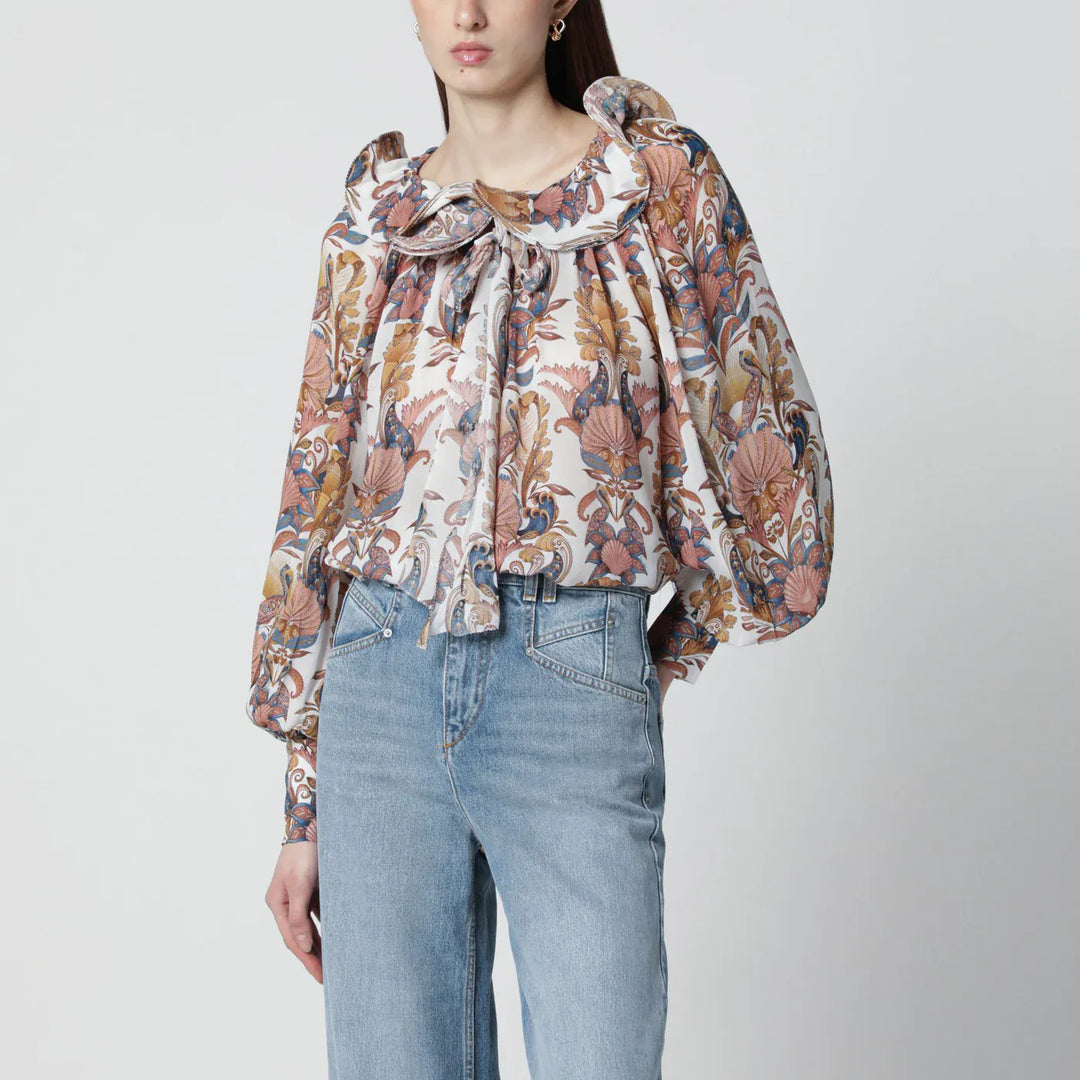 FARM Rio - White Sea Garden blouse with ruffles Brand Shirts &amp; Tops XS