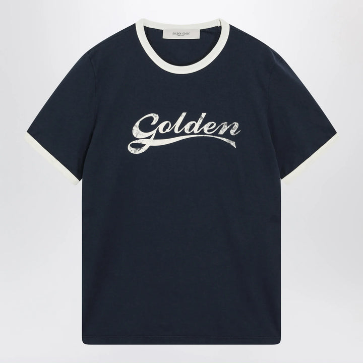 Golden Goose - Cotton T-shirt with vintage logo print in blue/white Brand Shirts &amp; Tops S