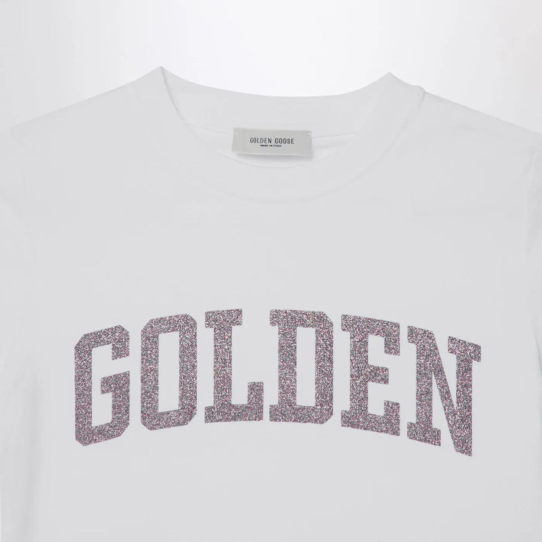 Golden Goose - White T-shirt with Glitter Logo Brand Shirts &amp; Tops 8
