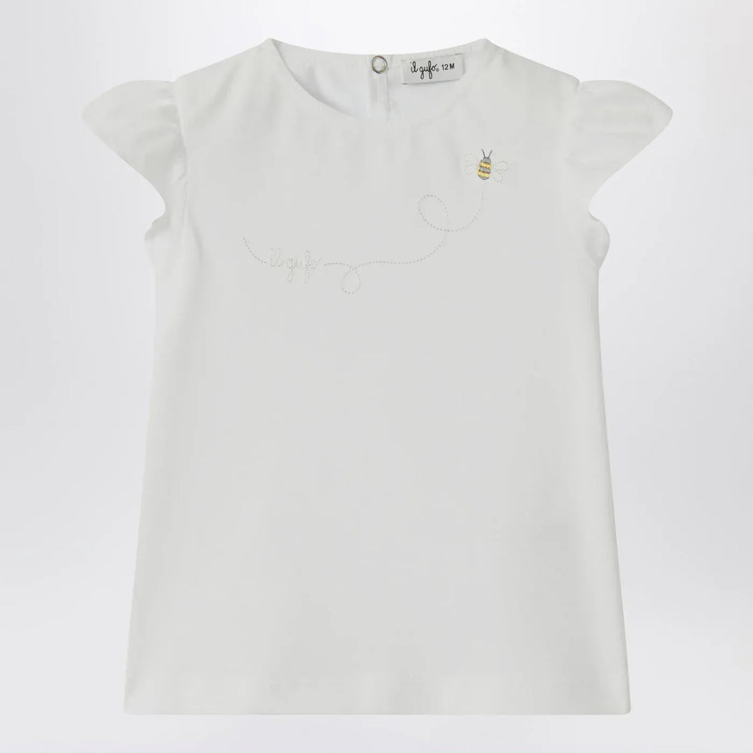 Il Gufo - White T-shirt with ruffled sleeves Brand Shirts &amp; Tops 9M