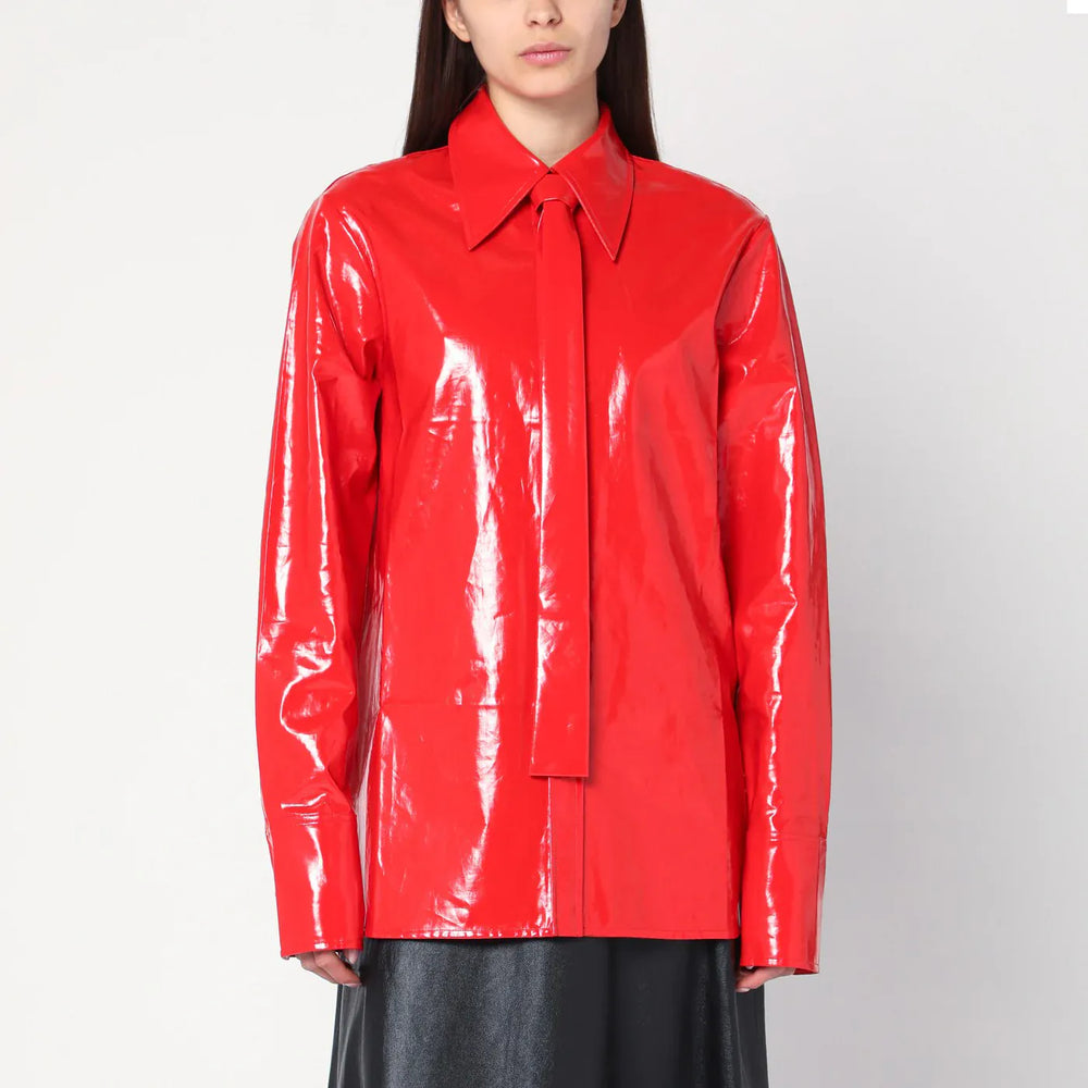 Jil Sander - Shiny linen shirt with red tie Brand Shirts & Tops 34  FR