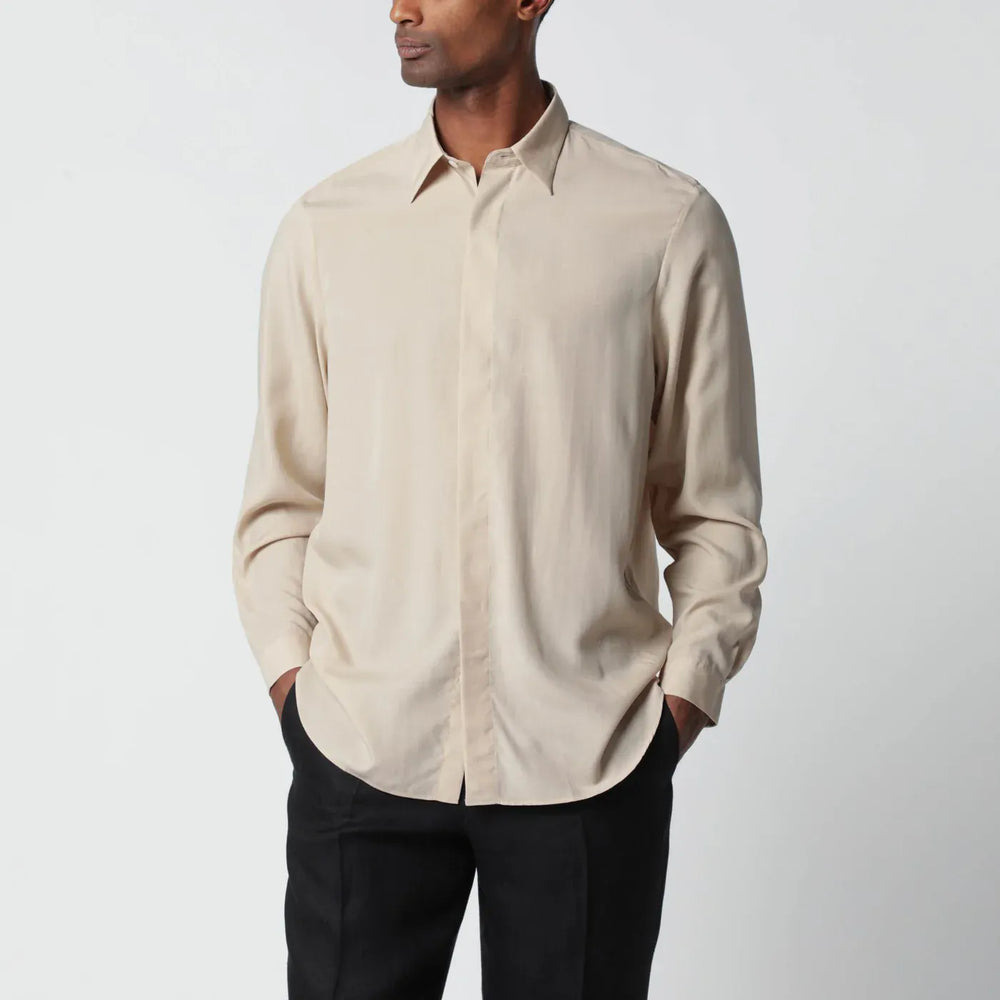 Lardini - Beige linen-blend shirt Brand Shirts & Tops 39