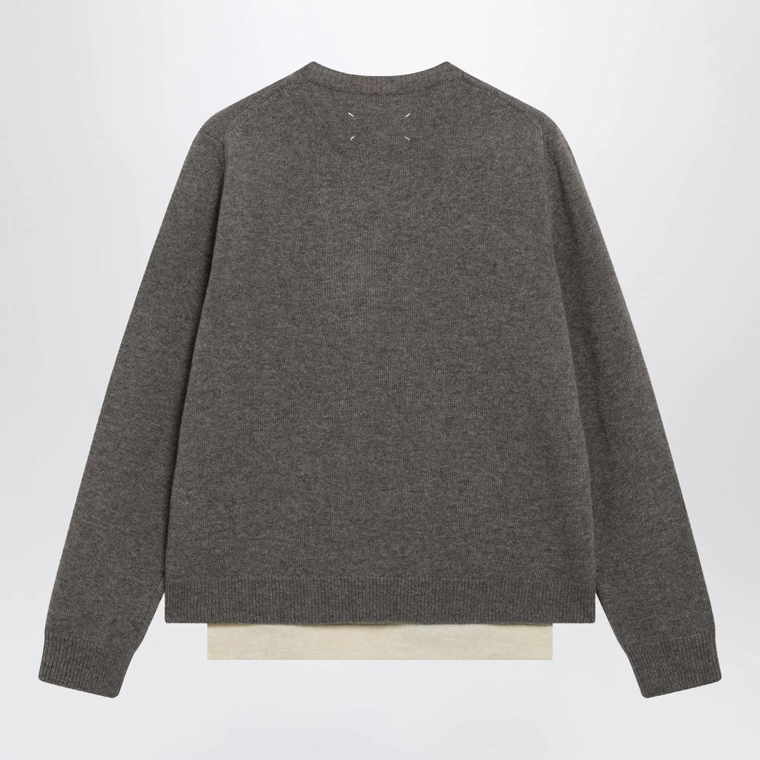 Maison Margiela - Crewneck lambswool sweater in mud and ecru Brand Shirts &amp; Tops