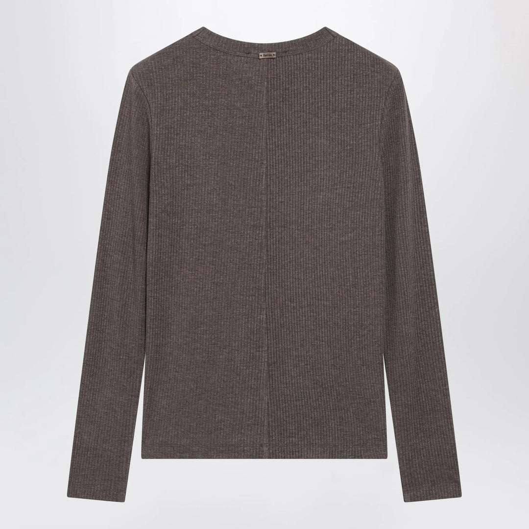Max Mara - Long-Sleeve T-Shirt in Dark Khaki Jersey Brand Shirts &amp; Tops