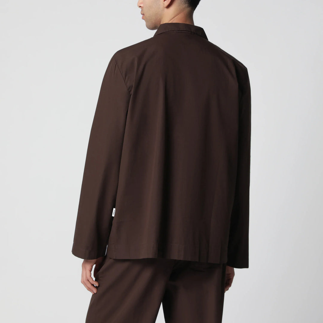 Tekla - Brown cotton pajama shirt Brand Shirts &amp; Tops