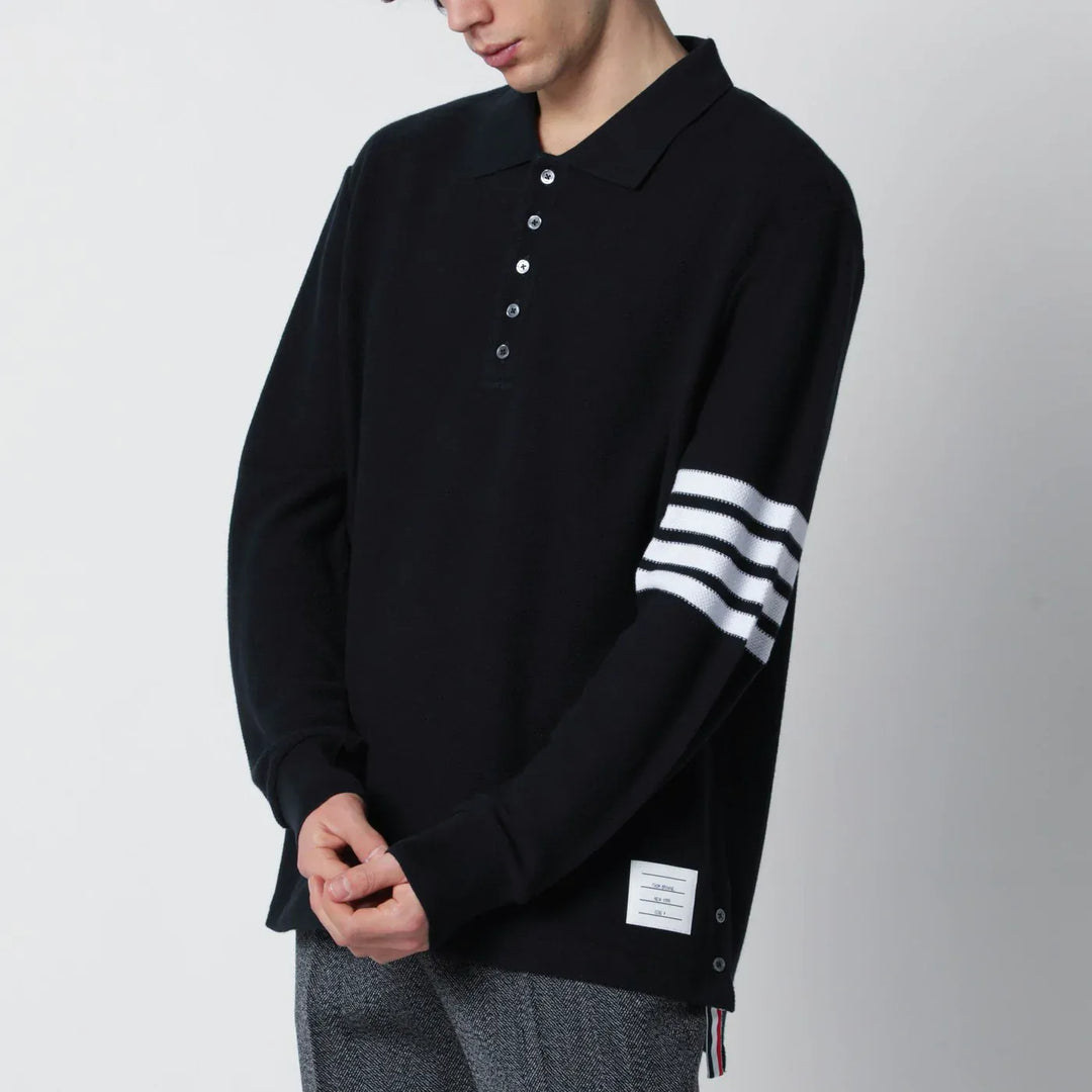 Thom Browne - Navy blue cotton polo shirt Brand Shirts &amp; Tops 3