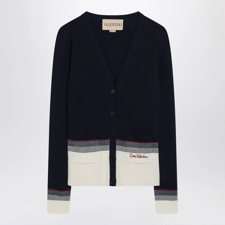 Valentino - Cardigan with Chez Valentino embroidery in wool Brand Shirts &amp; Tops S