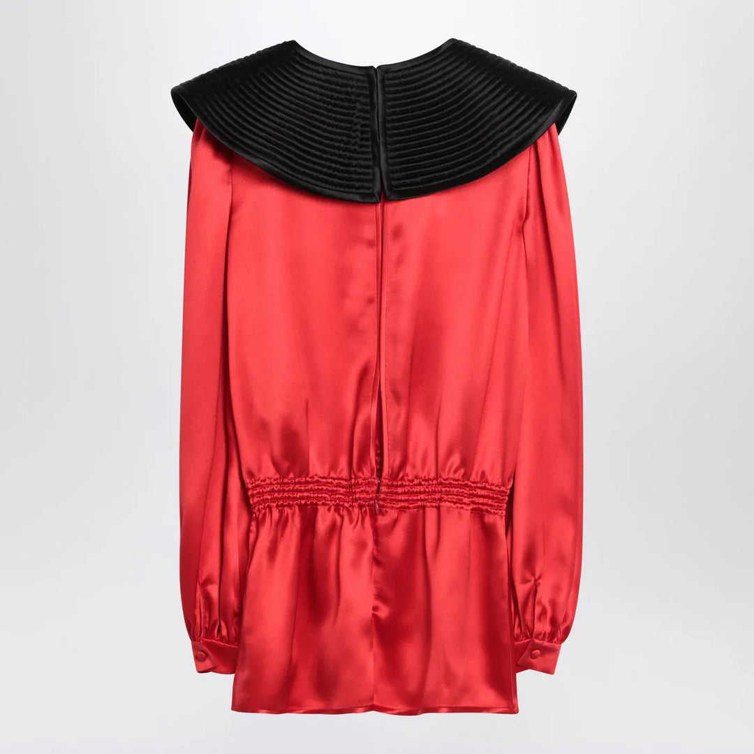 Valentino - Red silk blouse with black collar Brand Shirts &amp; Tops