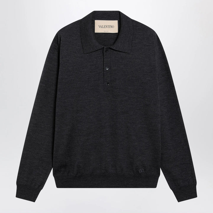 Valentino - Wool polo shirt with VLogo embroidery in anthracite Brand Shirts &amp; Tops S