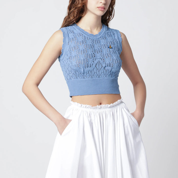 Vivienne Westwood - Light blue crochet top with Orb logo Brand Shirts &amp; Tops S