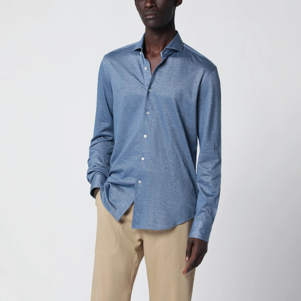 XACUS - Light Blue Cotton Blend Tailor Fit Shirt Brand Shirts & Tops 39
