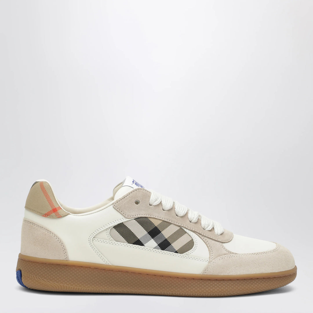Burberry - Terrace leather and suede sneakers with beige check Brand Shoes 41 IT