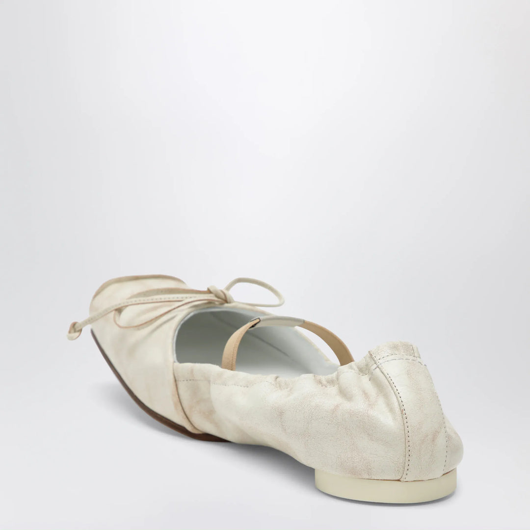 MM6 Maison Margiela - Light beige square-toe calfskin ballerina flats Brand Shoes