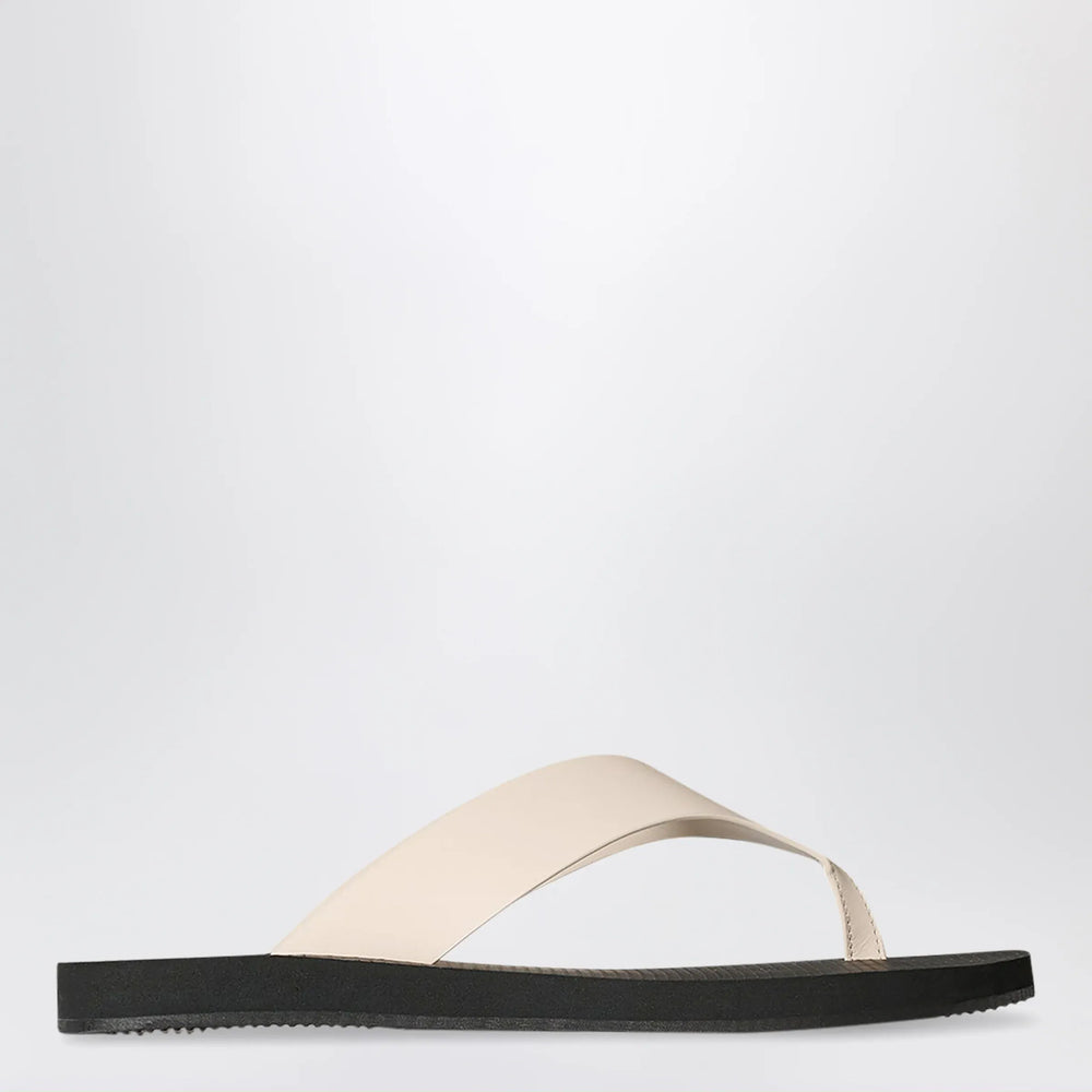 The Row - Ginza calfskin leather thong sandal in ivory/black Brand Shoes 36 IT