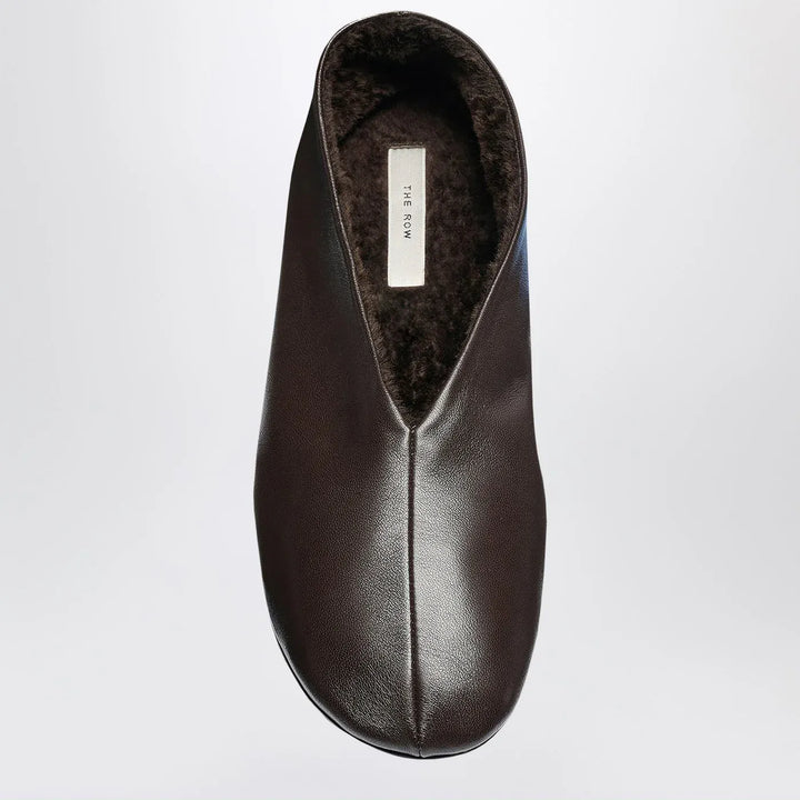 The Row - Stella slippers brown in leather and shearling Brand Shoes