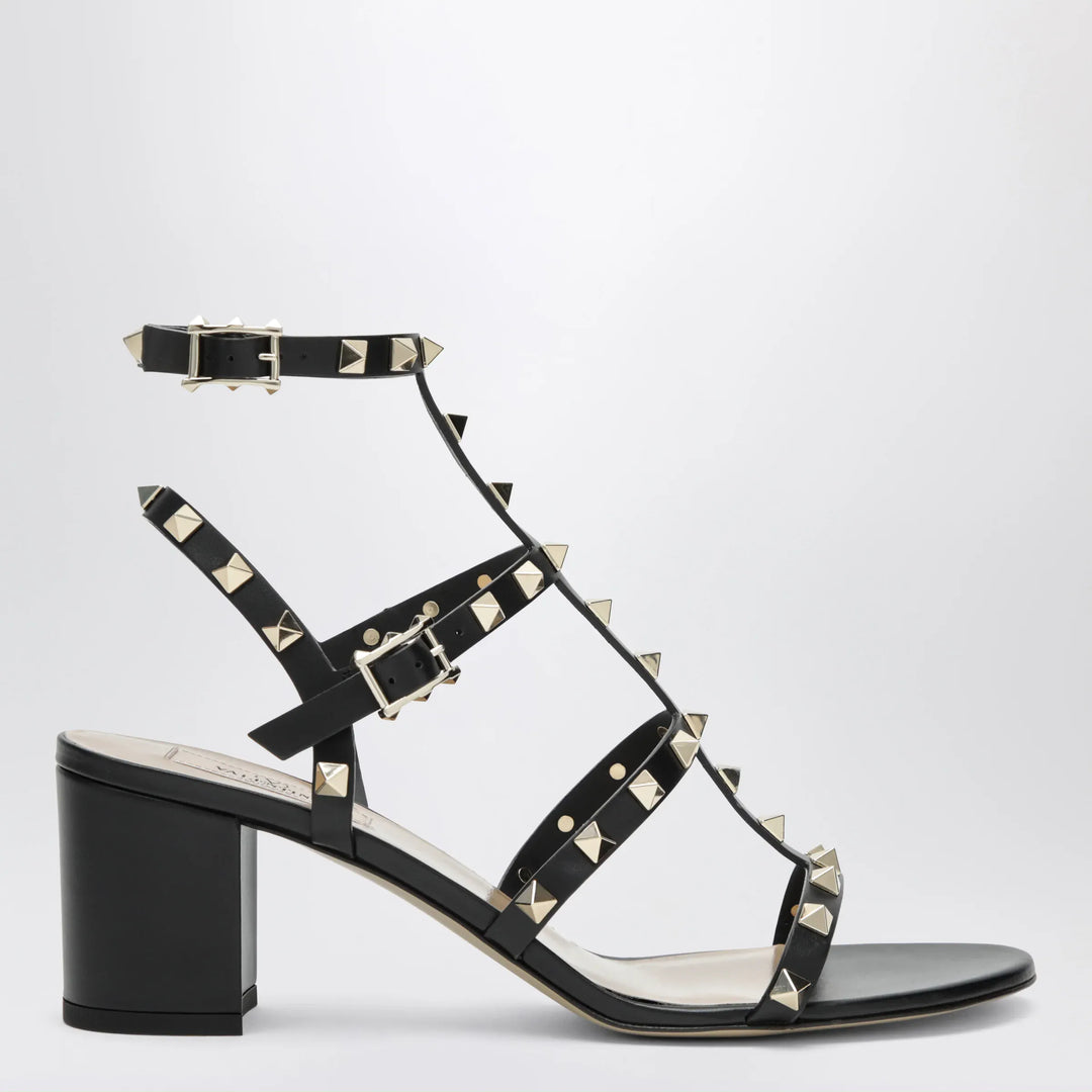 Valentino Garavani - Rockstud calfskin leather sandals with studs in black Brand Shoes 36,5 IT