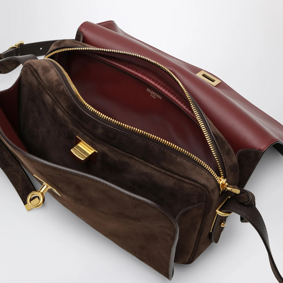 Balenciaga - Le 7 Medium suede calfskin shoulder bag in Moka/Ruby Brand Shoulder Bag TU