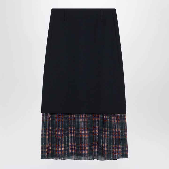 Dries Van Noten - Navy blue midi skirt with check insert Brand Skirts 38  FR