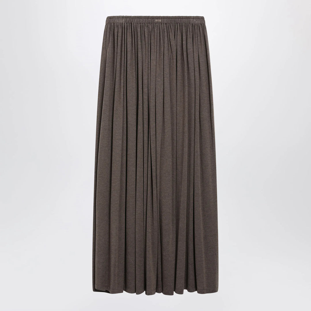 Max Mara - Long Pleated Skirt in Dark Khaki Lightweight Jersey Brand Skirts