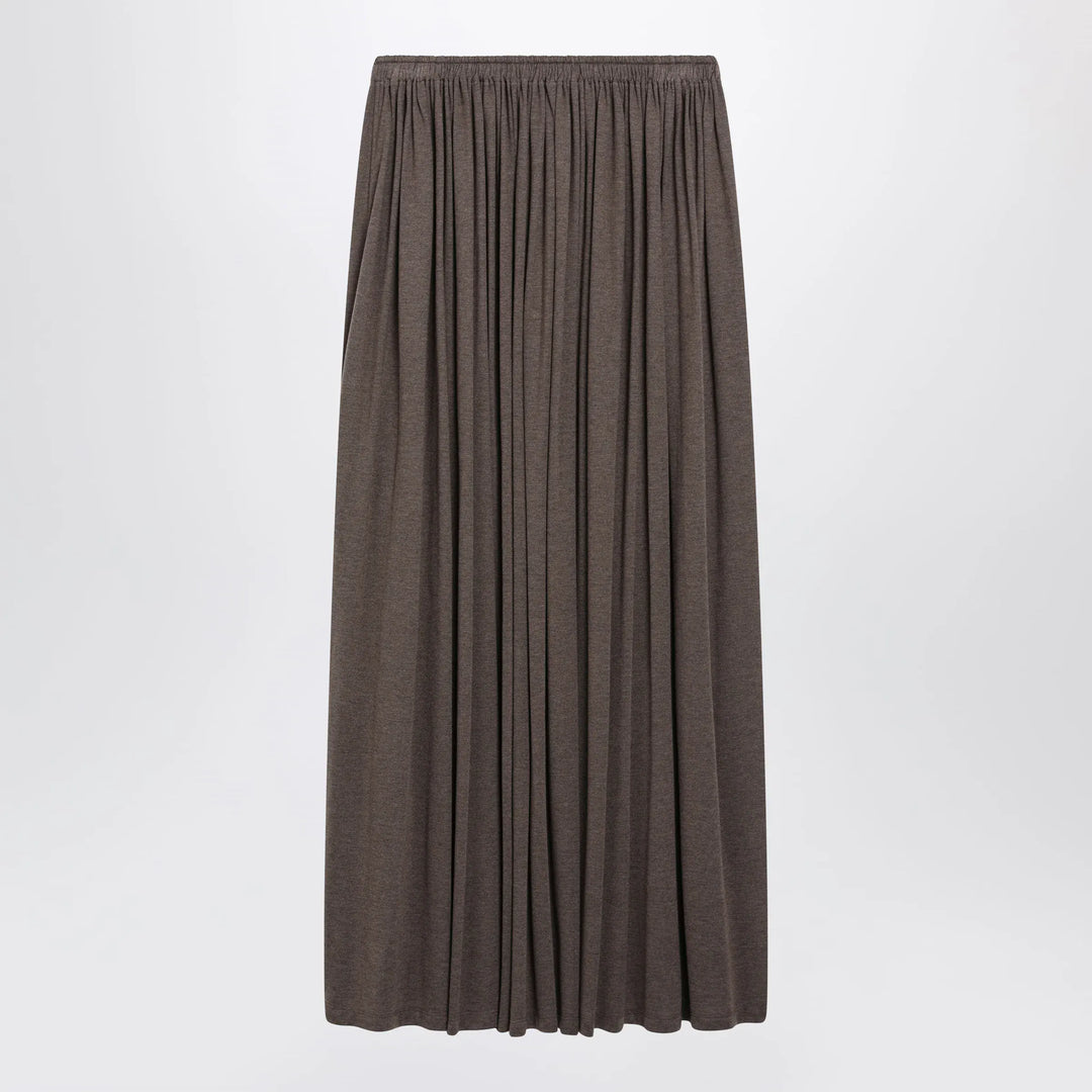 Max Mara - Long Pleated Skirt in Dark Khaki Lightweight Jersey Brand Skirts S