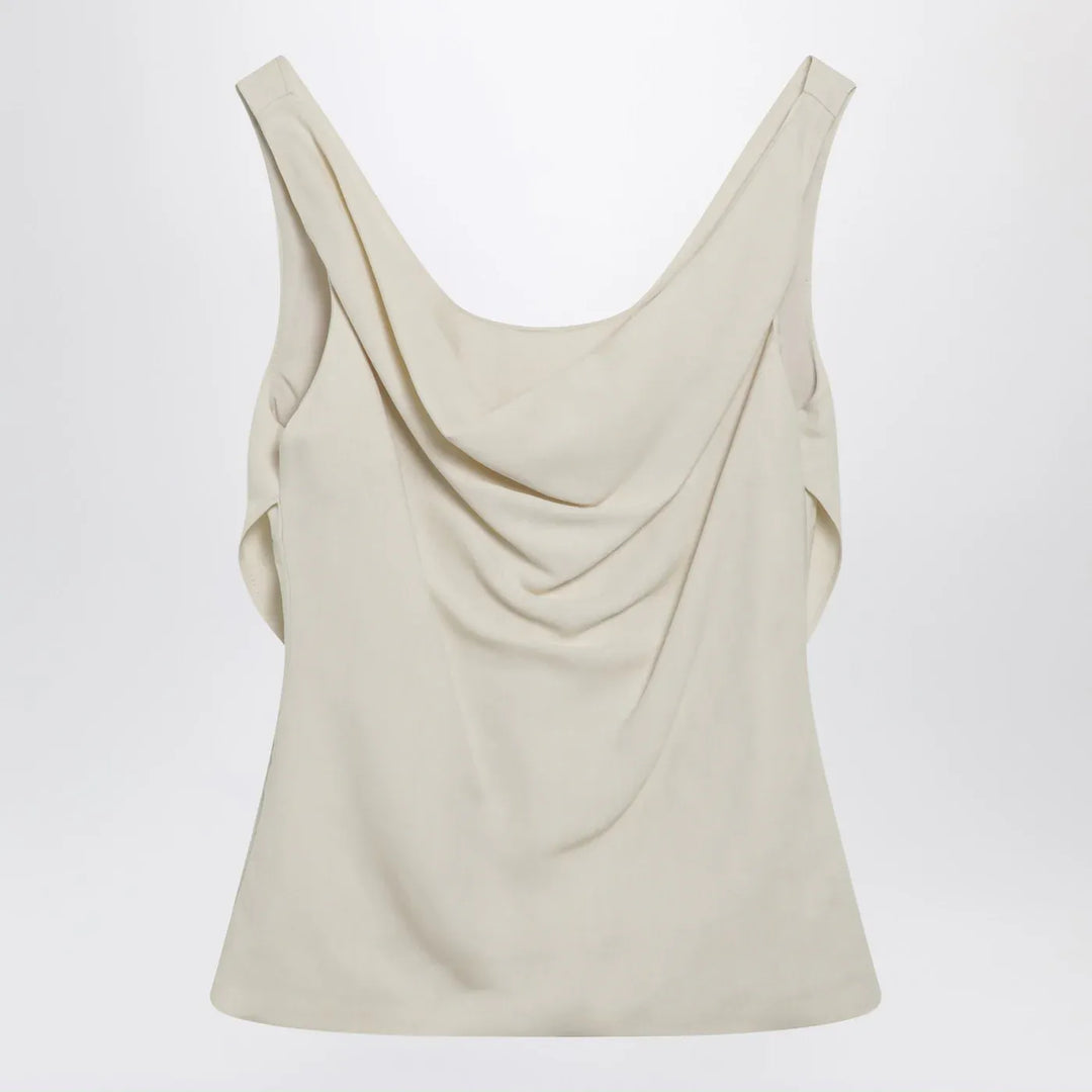 Brunello Cucinelli - Cream-colored top in Fluid viscose and linen twill Brand T-Shirt S