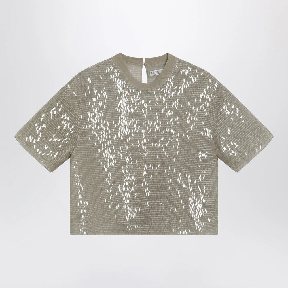 Brunello Cucinelli - Dazzling Cascade Embroidery T-shirt in Crispy silk Brand T-Shirt M