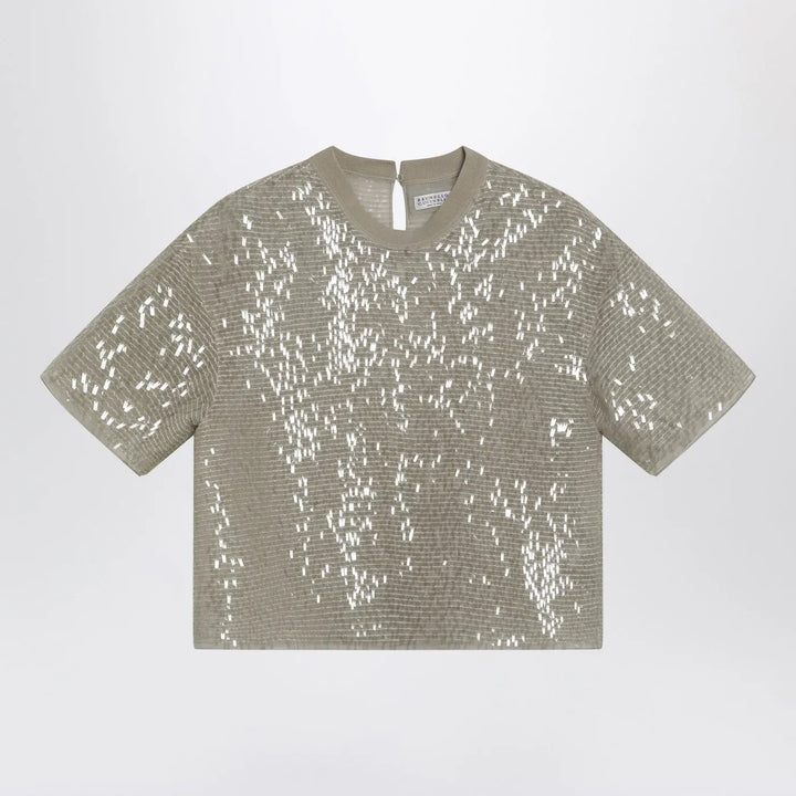 Brunello Cucinelli - Dazzling Cascade Embroidery T-shirt in Crispy silk Brand T-Shirt M
