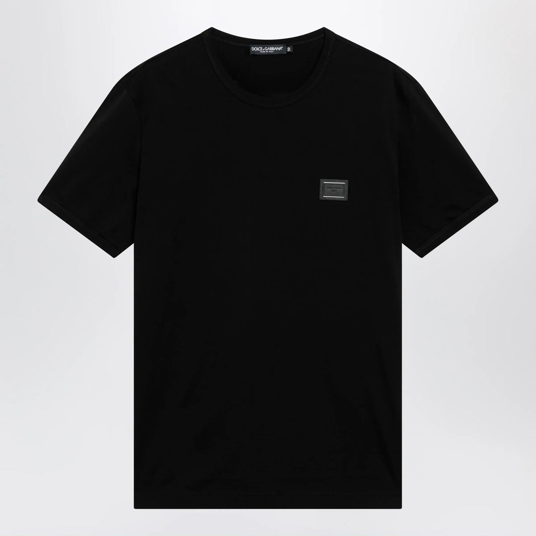 Dolce&amp;Gabbana - Cotton T-shirt with logo plaque in black Brand T-Shirt 46 IT