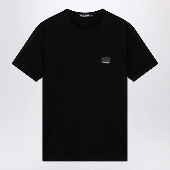 Dolce&amp;Gabbana - Cotton T-shirt with logo plaque in black Brand T-Shirt 46 IT