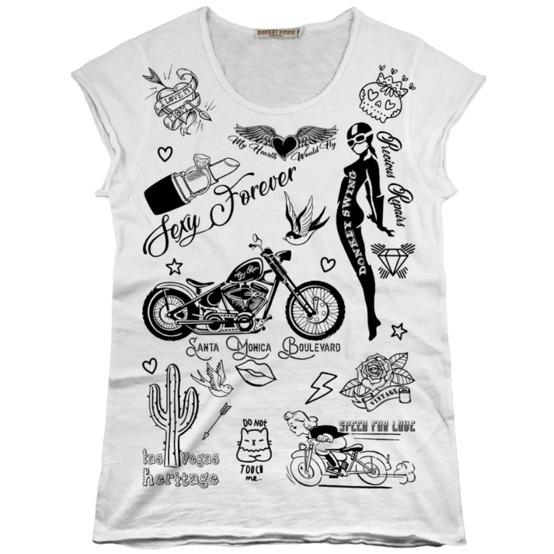 Vintabros T-shirt S / White Vintabros All over Sexy Forever Cotton Women T-shirt Raw Cut Brand