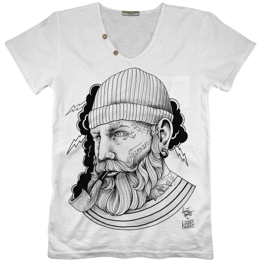 Vintabros T-shirt S / White Vintabros Lost Seaman Men V-NECK T-Shirt Brand