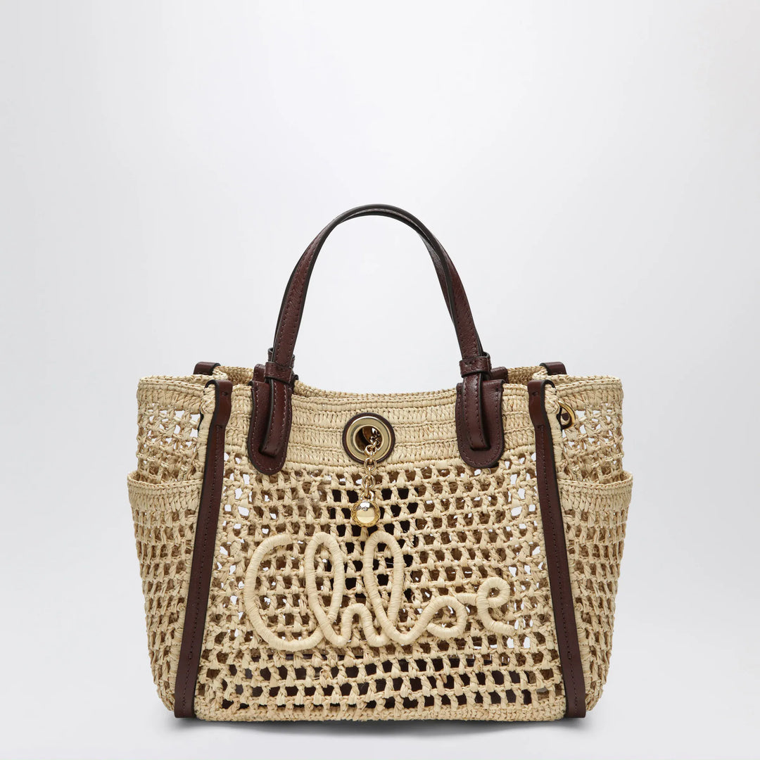 Chloé - Iconic tote bag in raffia and leather, Hot Sand Brand Tote Bag U