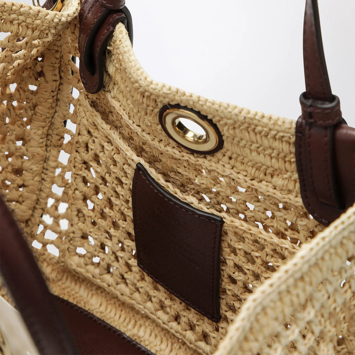 Chloé - Iconic tote bag in raffia and leather, Hot Sand Brand Tote Bag U