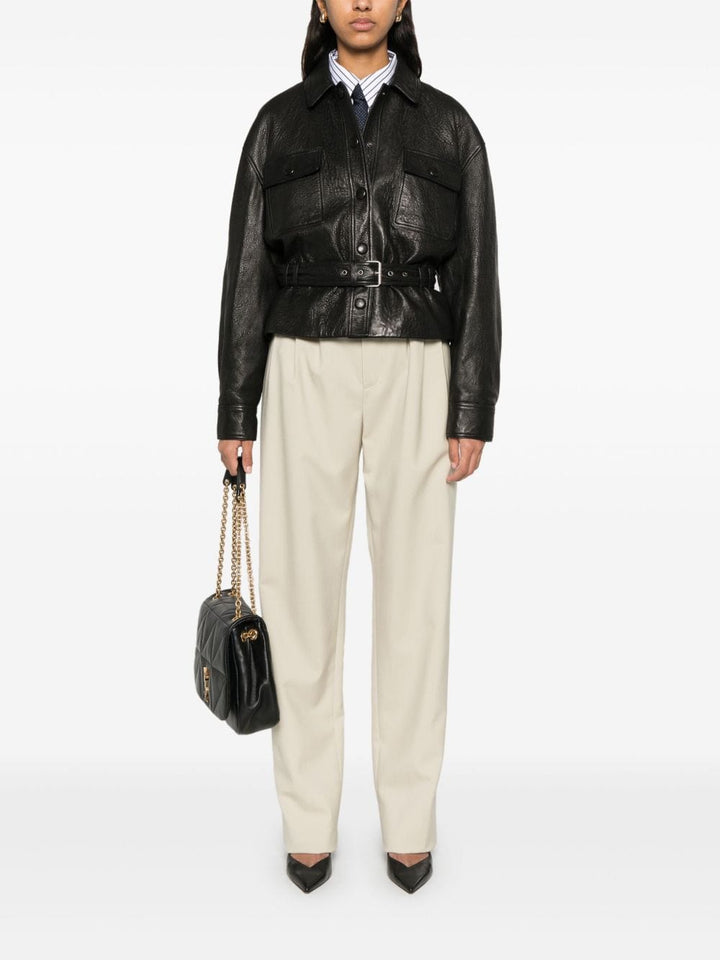 Saint Laurent Trousers 40 Saint Laurent Straight Leg Pants Saint Laurent Beige High-Waisted Wool Trousers with Pleats Brand